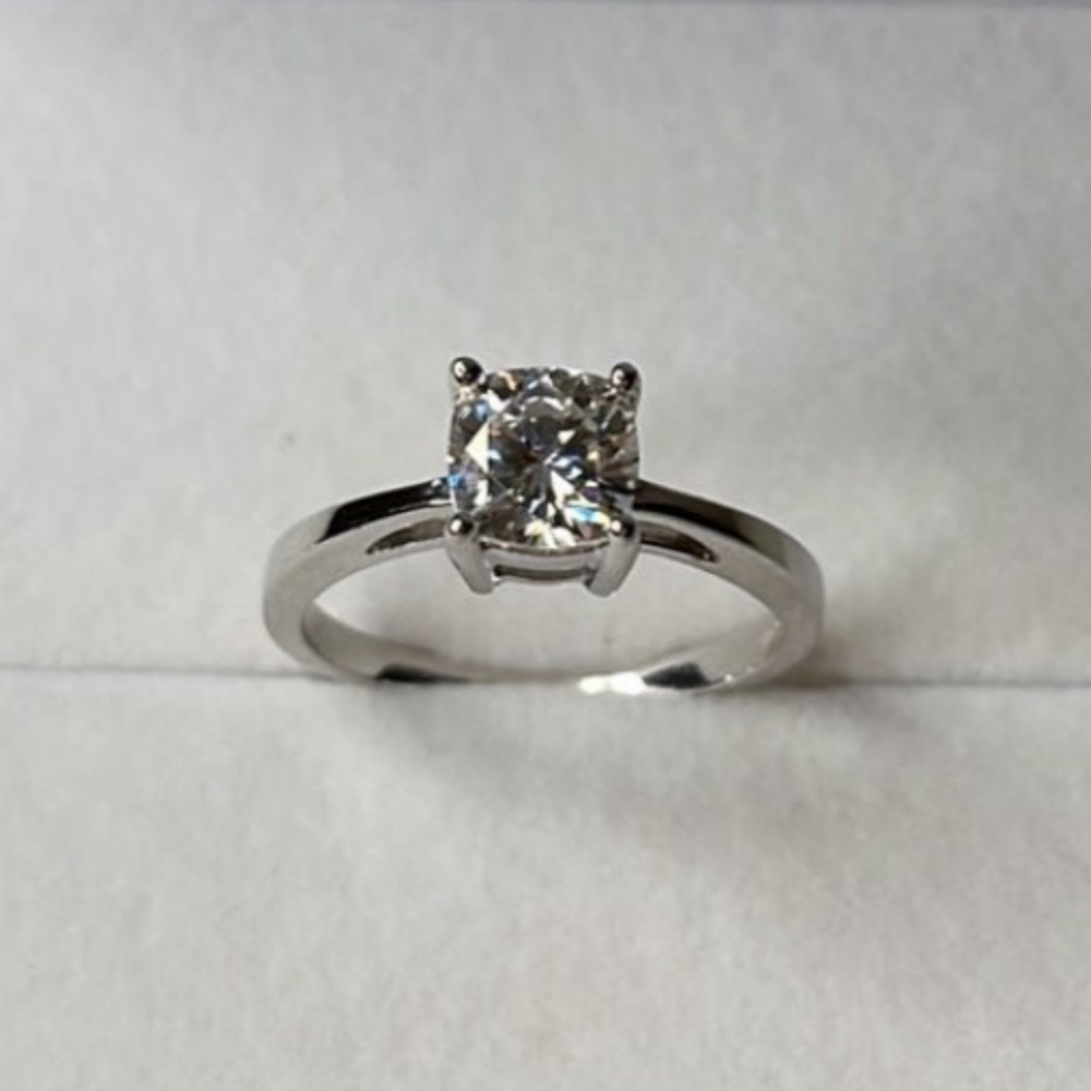 1.10 CTW DEW Cushion Moissanite Four Prong Solitaire Engagement Ring in Sterling